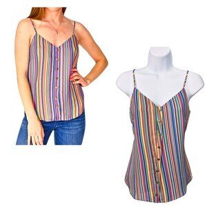 Revolve AMANDA UPRICHARD Rainbow Striped Gold Button Aiden Cami Size SP